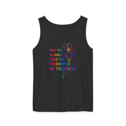 Be Yourself Affirmation Tank Top, May You Always Have the Freedom to Be Yourself Shirt, Self Love Graphic Tank, Inspirational Gift for Her, Rainbow Flower Tank