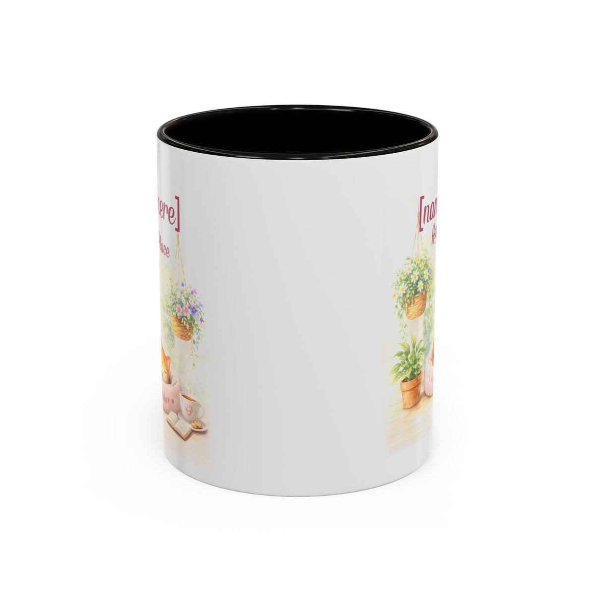 Personalized Name Cat Mug - Custom "Happy Place" Ceramic Mug for Cat Lovers