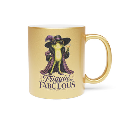 Friggin' Fabulous Silver or Gold Metallic Mug | Funny Fashion Frog Coffee Mug | Glam Gift for Women