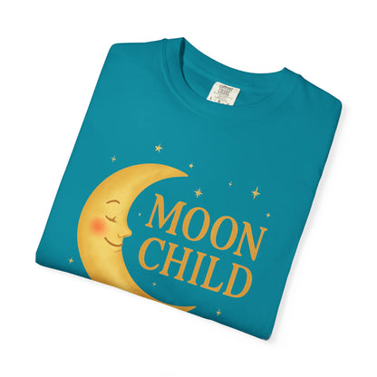 Moon Child Crescent Tee – Vibrant Golden Celestial Comfort Colors 1717 Shirt
