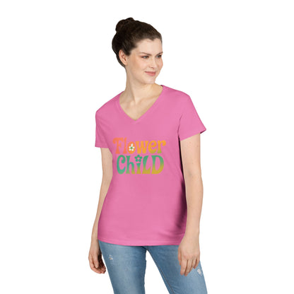 Flower Child Women’s V-Neck Tee – Empowering Retro Floral Colorful Shirt