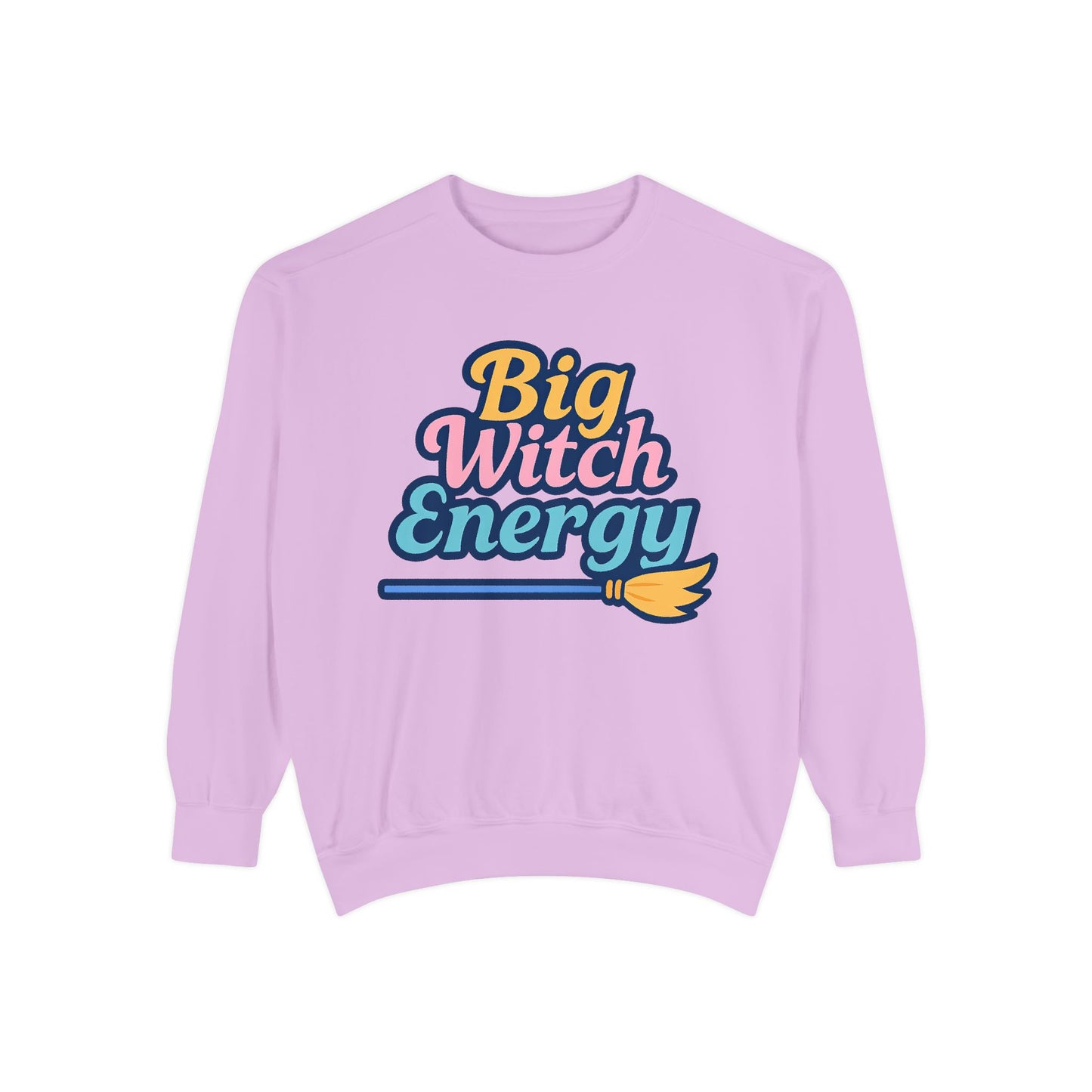 Big Witch Energy Sweatshirt – Colorful Pastel Broom Pullover