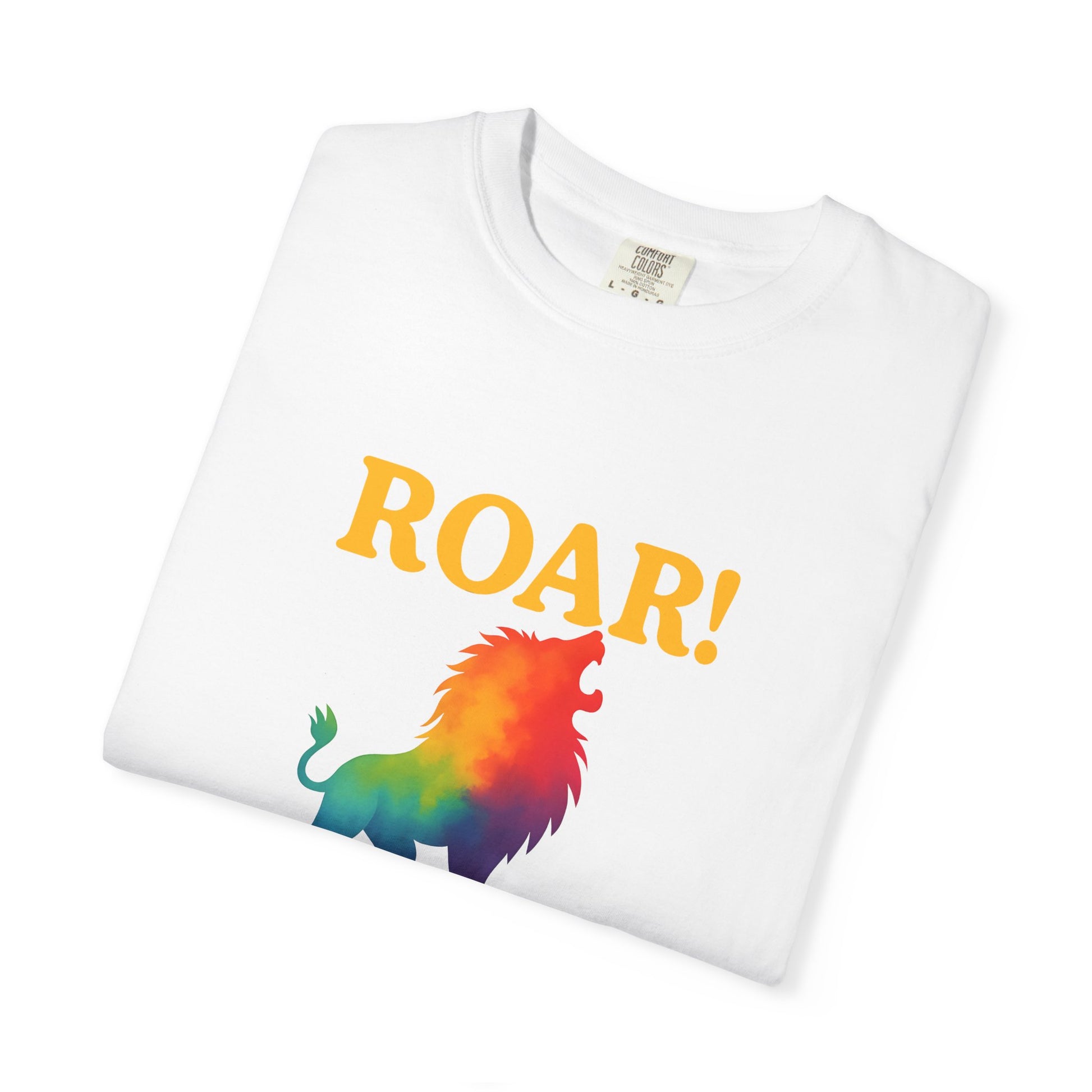 ROAR! – Retro Rainbow Lion Tee for Cosmic Confidence
