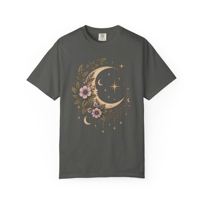 Vintage Night Sky Floral Crescent Moon Unisex T-Shirt