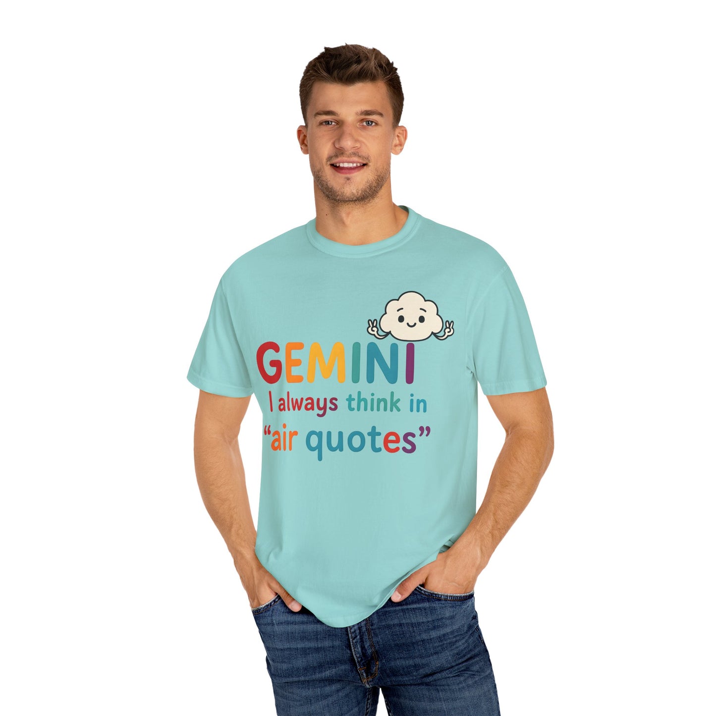 Gemini I Always Think in Air Quotes Tee – Colorful Zodiac Humor Shirt