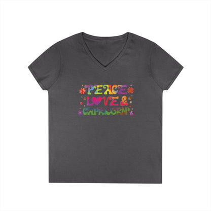 Peace Love Capricorn Women’s V-Neck Tee – Empowering Retro Zodiac Shirt