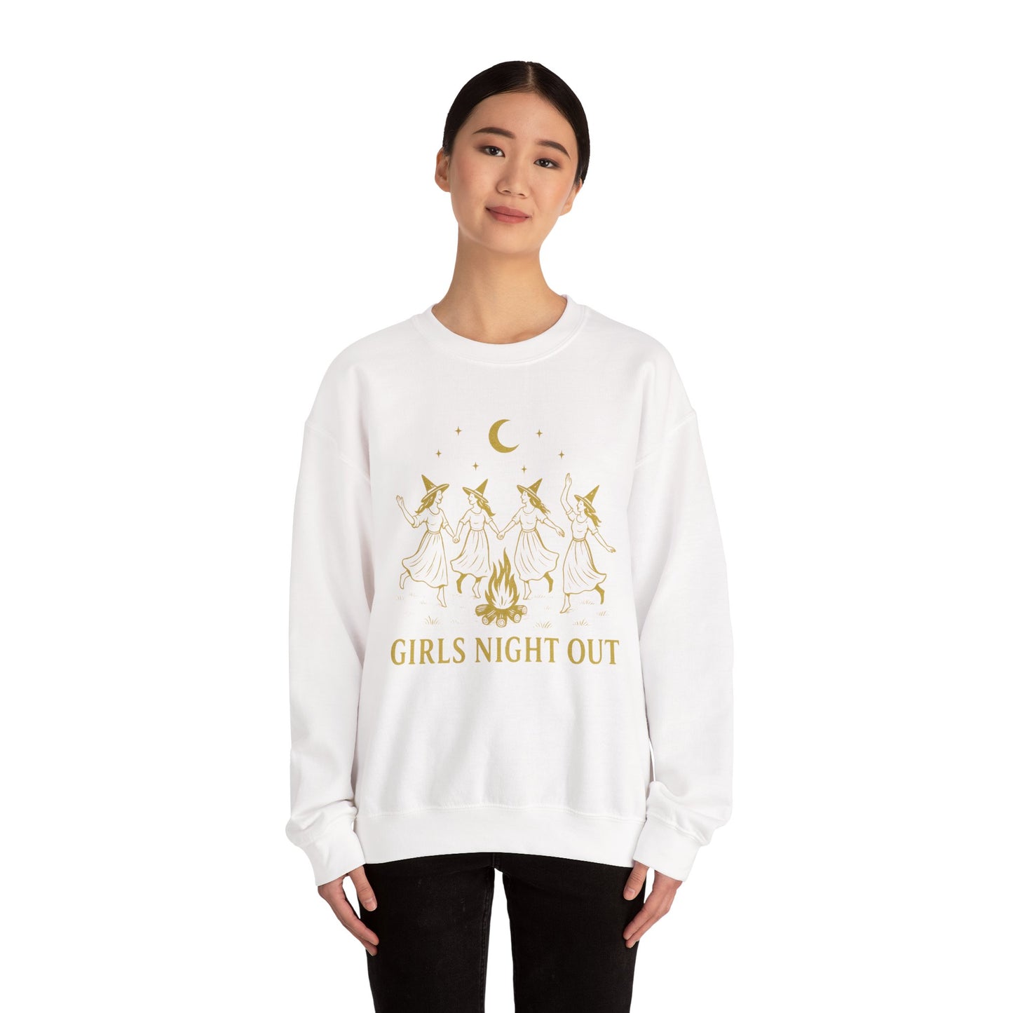 Girls Night Out Crewneck Sweatshirt – Dancing Witches Bonfire Graphic (Unisex)