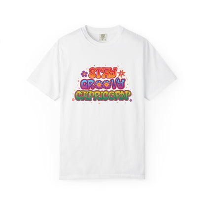 Stay Groovy Capricorn – Retro Flower Power Zodiac Tee