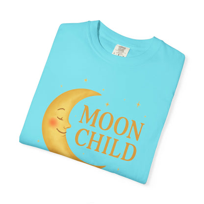 Moon Child Crescent Tee – Vibrant Golden Celestial Comfort Colors 1717 Shirt