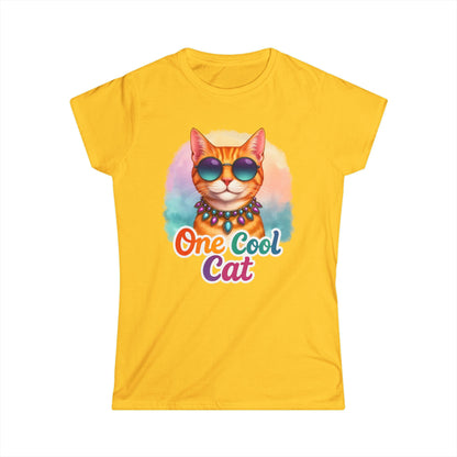 One Cool Cat Women’s Softstyle Tee – Colorful Retro Sunglasses Shirt