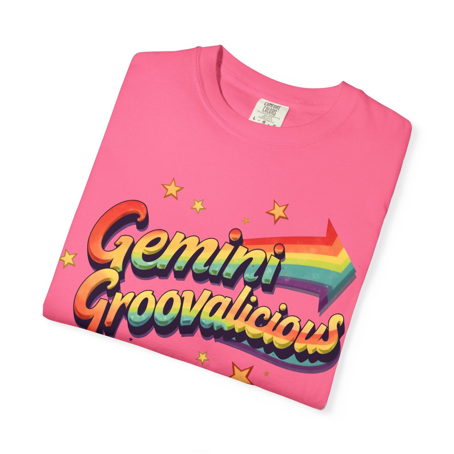 Gemini Groovalicious - Retro Rainbow Arrow Zodiac Tee