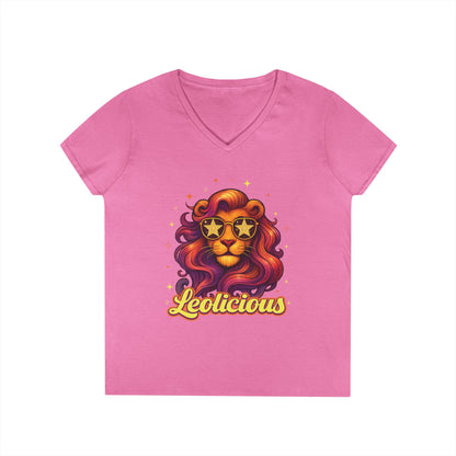 Leolicious Women’s V-Neck Tee – Empowering Retro Lion Zodiac Shirt