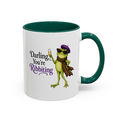 Darling You're Ribbiting Frog Mug | Funny Fashion Frog Coffee Mug | Glam Frog Gift for Women | Colored Mug