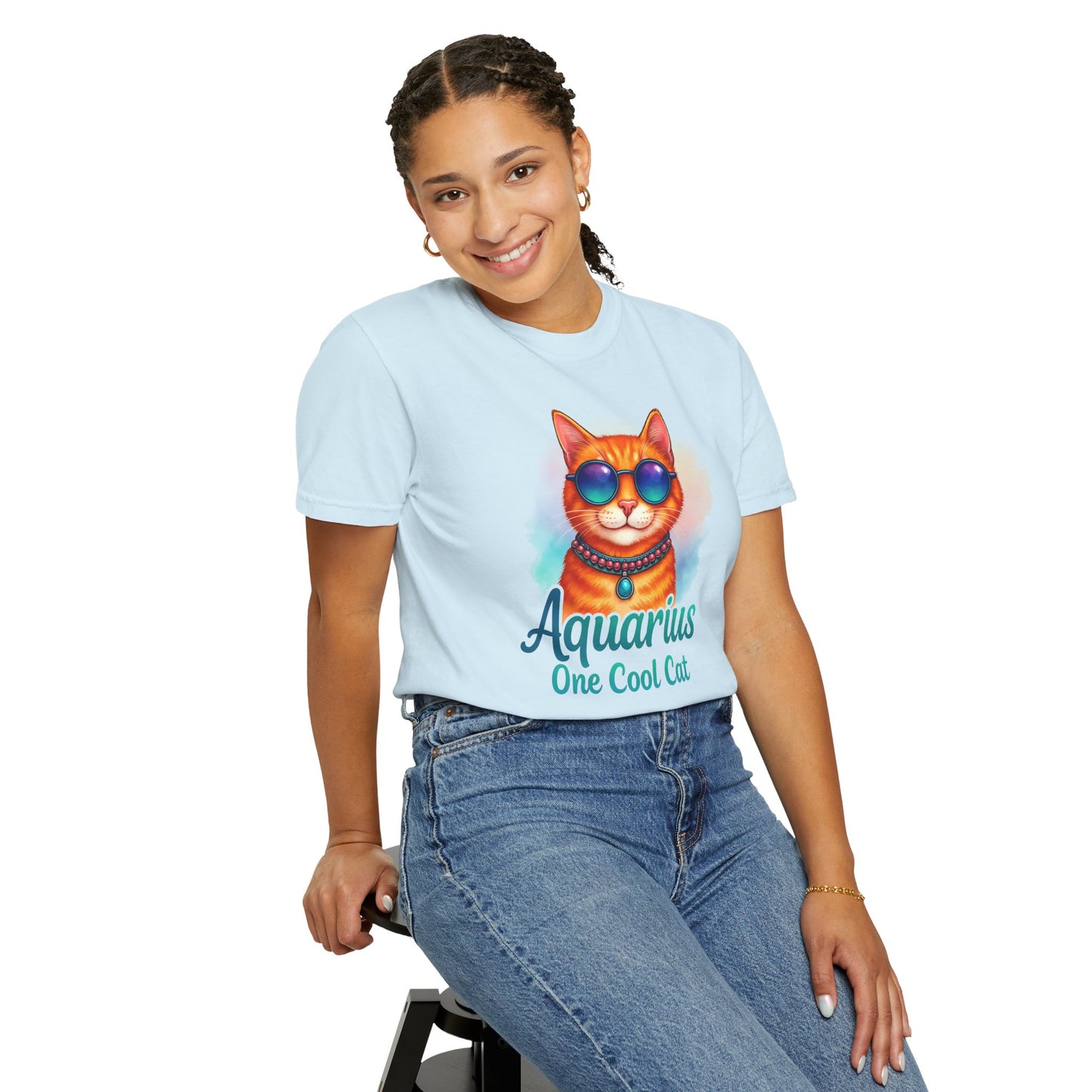 Aquarius One Cool Cat – Zodiac Kitty Vibes Tee