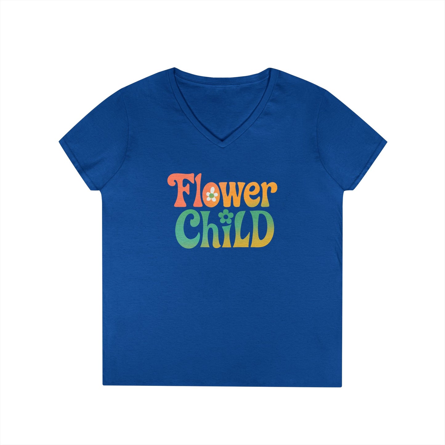 Flower Child Women’s V-Neck Tee – Empowering Retro Floral Colorful Shirt