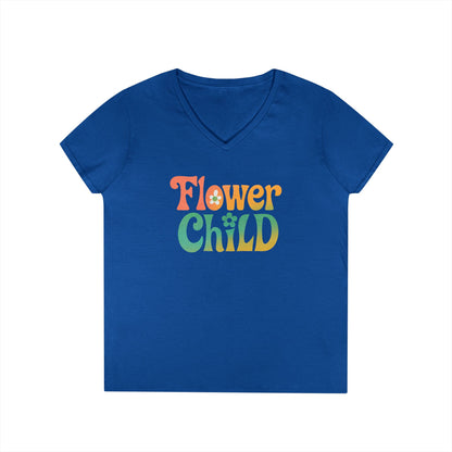 Flower Child Women’s V-Neck Tee – Empowering Retro Floral Colorful Shirt