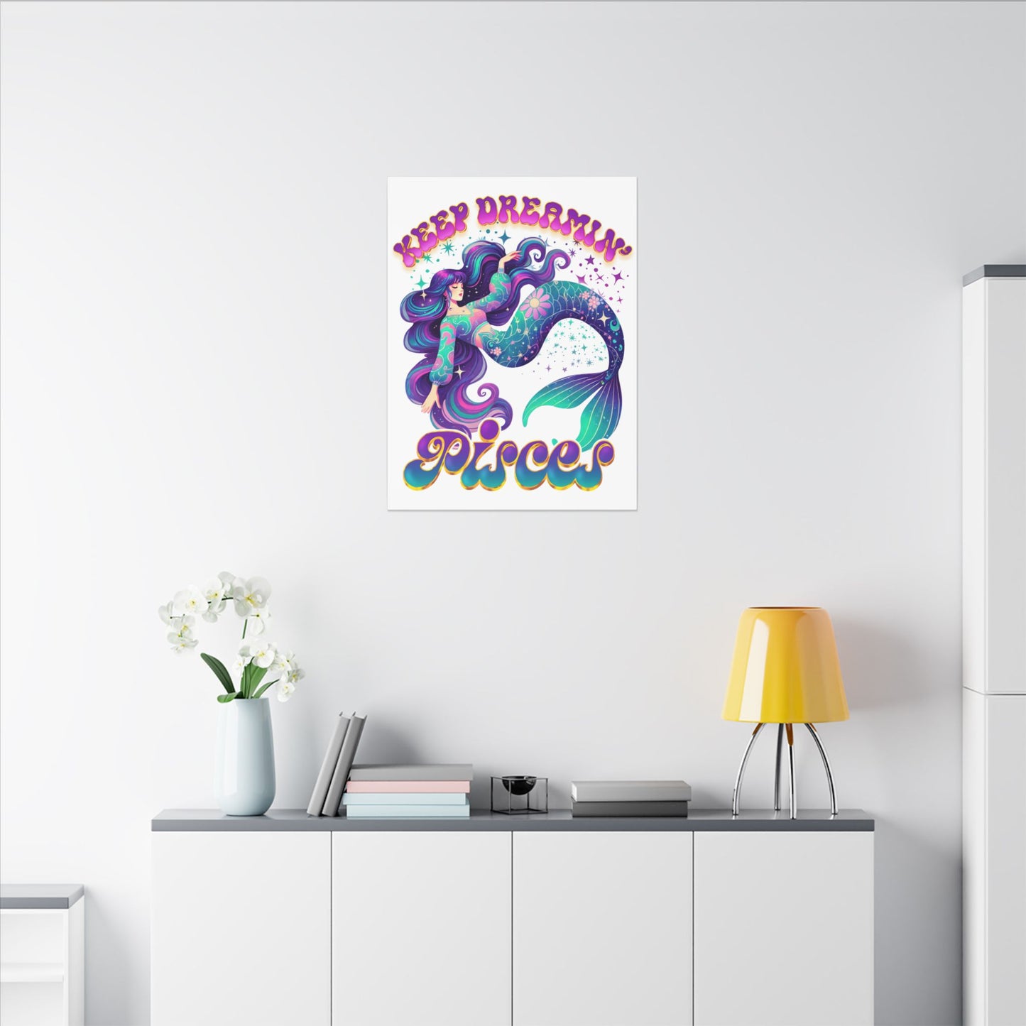 Keep Dreamin’ Pisces Mermaid – Retro Rainbow Zodiac Canvas Wall Art