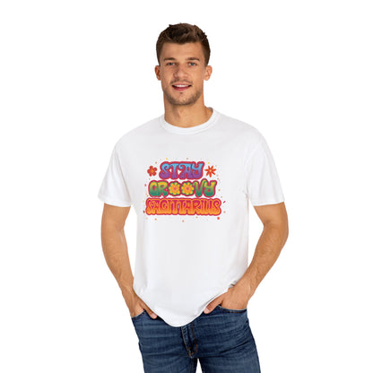 Stay Groovy Sagittarius – Retro Zodiac Flower Power Tee