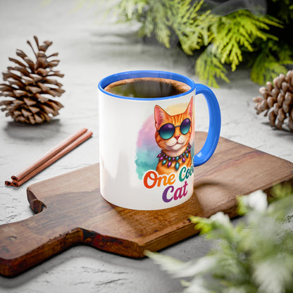 One Cool Cat – Groovy Fun Colorful Kitty Mug (Blue Accent, 11oz & 15oz)