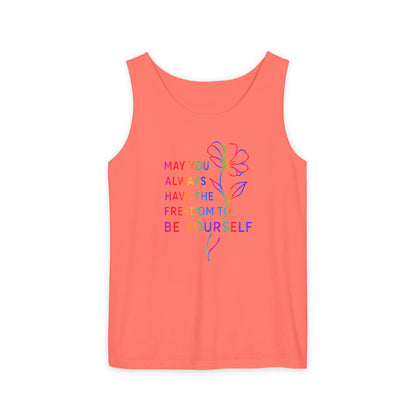 Be Yourself Affirmation Tank Top, May You Always Have the Freedom to Be Yourself Shirt, Self Love Graphic Tank, Inspirational Gift for Her, Rainbow Flower Tank