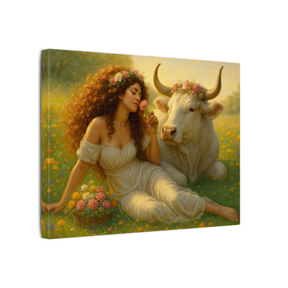 Taurus Zodiac Wall Art, Renaissance Taurus Canvas Print, Astrology Home Decor, Taurus Gift for Her, Celestial Bull Painting, Star Sign Wall Decor