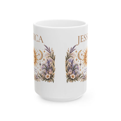 Personalized Celestial Mug, Custom Name Gift, Sun Moon Coffee Cup, Boho Astrology Gift, Birthday Gift for Her