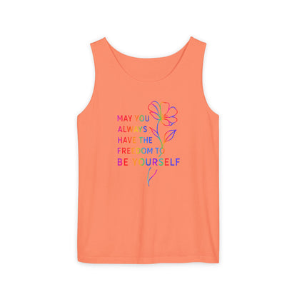 Be Yourself Affirmation Tank Top, May You Always Have the Freedom to Be Yourself Shirt, Self Love Graphic Tank, Inspirational Gift for Her, Rainbow Flower Tank