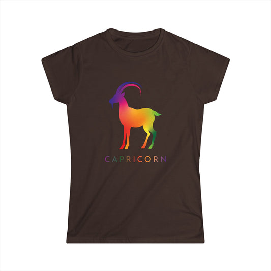 Capricorn Women’s Softstyle Tee – Empowering Rainbow Zodiac Shirt