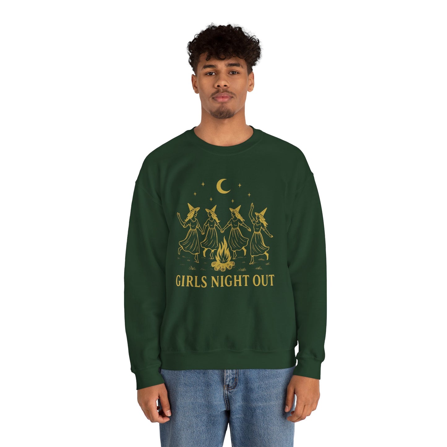 Girls Night Out Crewneck Sweatshirt – Dancing Witches Bonfire Graphic (Unisex)