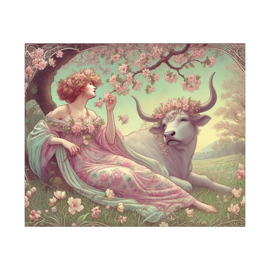 Secret Meadow: Bull and Bloom | Taurus Goddess Art Nouveau Zodiac Wall Art