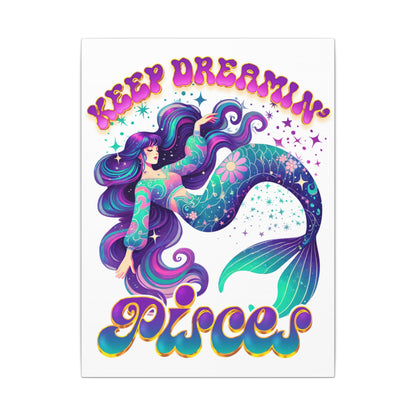 Keep Dreamin’ Pisces Mermaid – Retro Rainbow Zodiac Canvas Wall Art