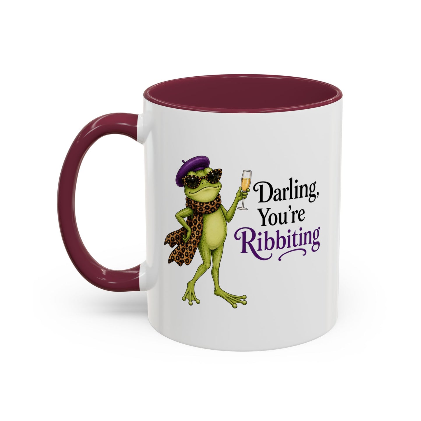 Darling You're Ribbiting Frog Mug | Funny Fashion Frog Coffee Mug | Glam Frog Gift for Women | Colored Mug