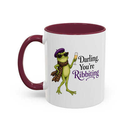 Darling You're Ribbiting Frog Mug | Funny Fashion Frog Coffee Mug | Glam Frog Gift for Women | Colored Mug