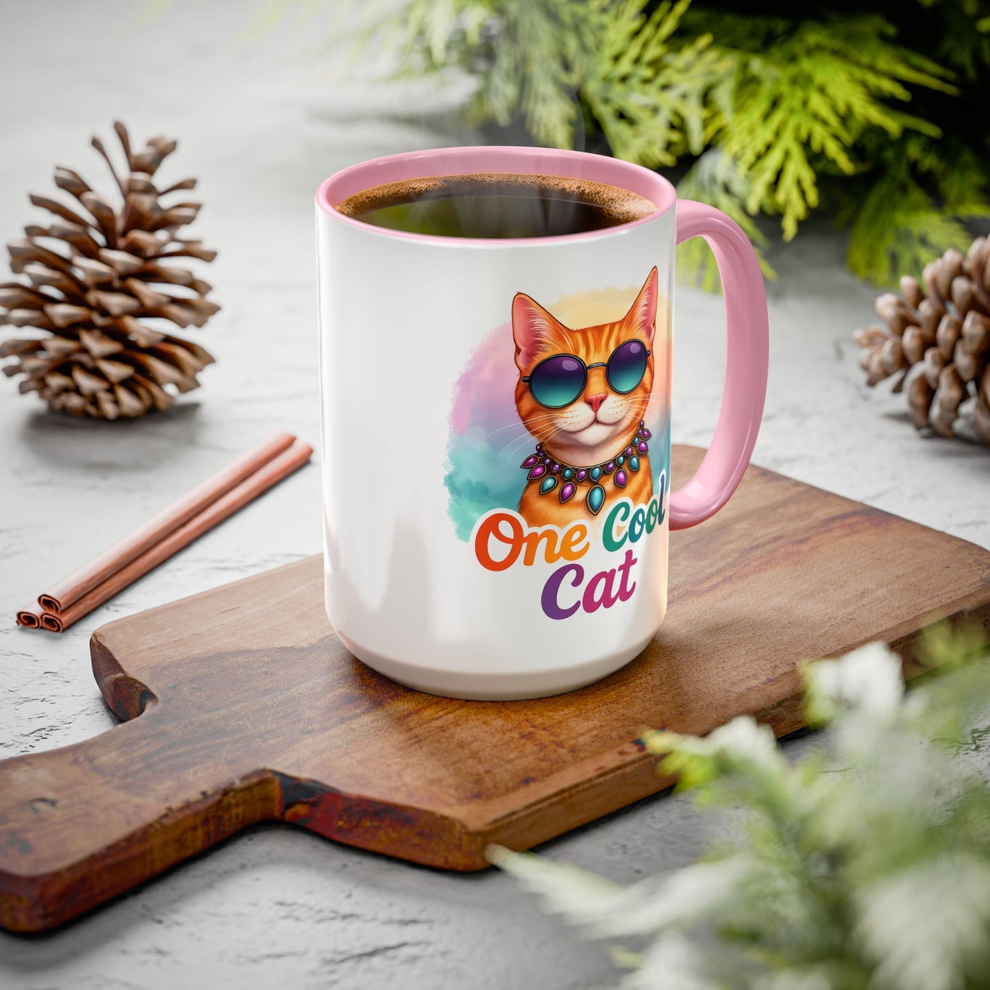 One Cool Cat – Groovy Fun Colorful Kitty Mug (Blue Accent, 11oz & 15oz)