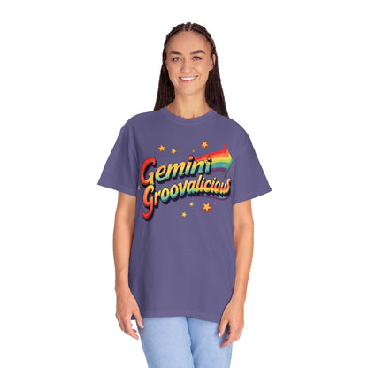 Gemini Groovalicious - Retro Rainbow Arrow Zodiac Tee