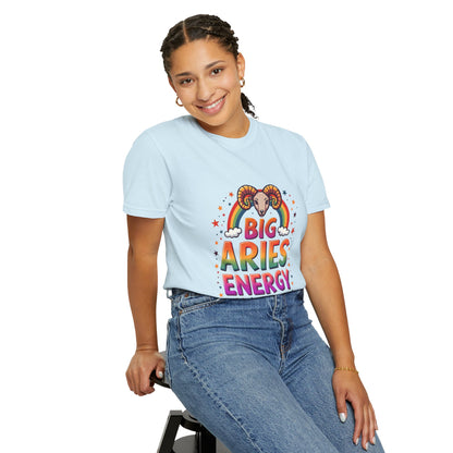 Big Aries Energy T-Shirt | Astrology Zodiac Tee | Comfort Colors Aries Shirt | Fire Sign Birthday Gift | Retro Horoscope Graphic Tee for Aries Lovers