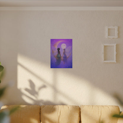 Fairy Friends on the Moon – Enchanted Purple Dream Wall Art