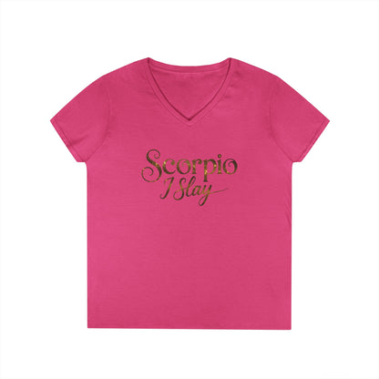 Scorpio I Slay Women’s V-Neck Tee – Empowering Elegant Zodiac Shirt