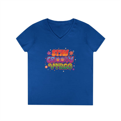 Stay Groovy Virgo Women’s V-Neck Tee – Empowering Retro Zodiac Shirt