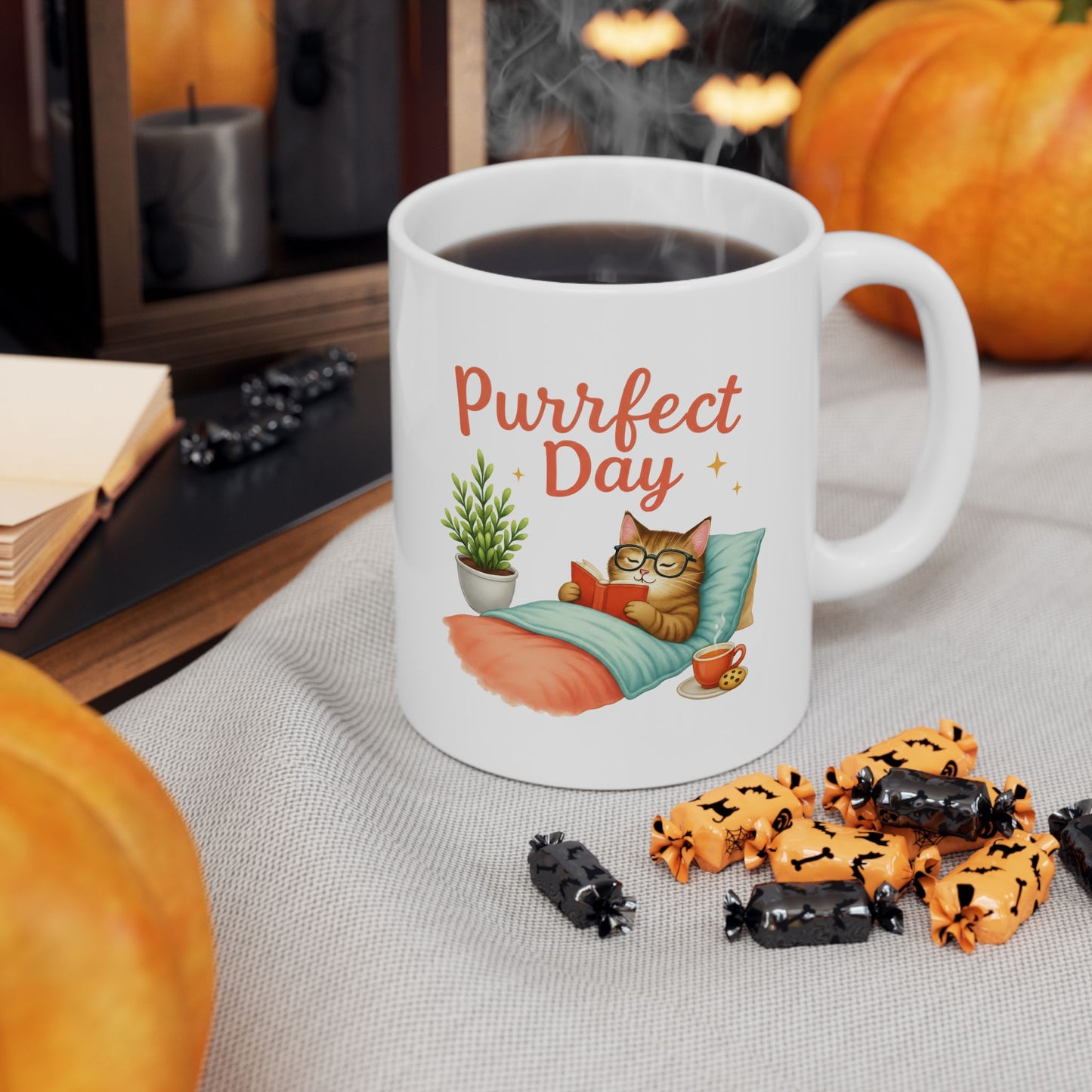 Purrfect Day – Cozy Cat Reading Adorable Coffee Mug (11oz & 15oz)