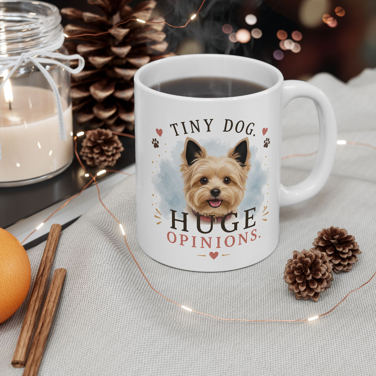 Custom Pet Mug with Photo and Name, Tiny Dog Huge Opinions, Personalized Pet Coffee Cup for Dog Lover, Gift for Dog Mom and Dad