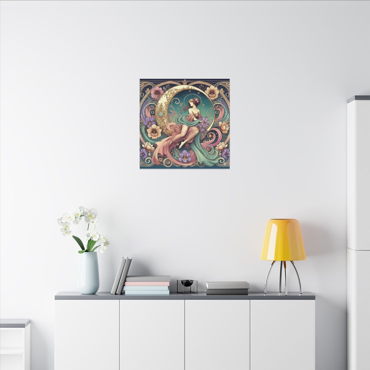 Floral Moon Muse – Art Nouveau Goddess Wall Art