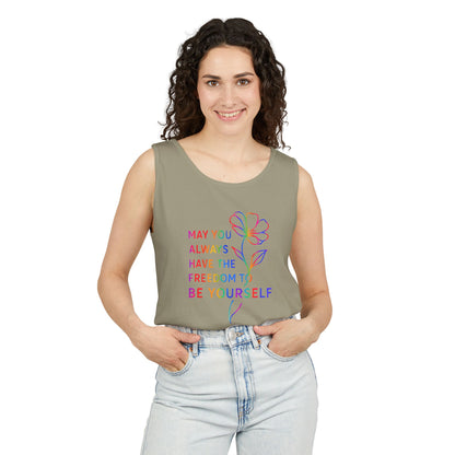 Be Yourself Affirmation Tank Top, May You Always Have the Freedom to Be Yourself Shirt, Self Love Graphic Tank, Inspirational Gift for Her, Rainbow Flower Tank