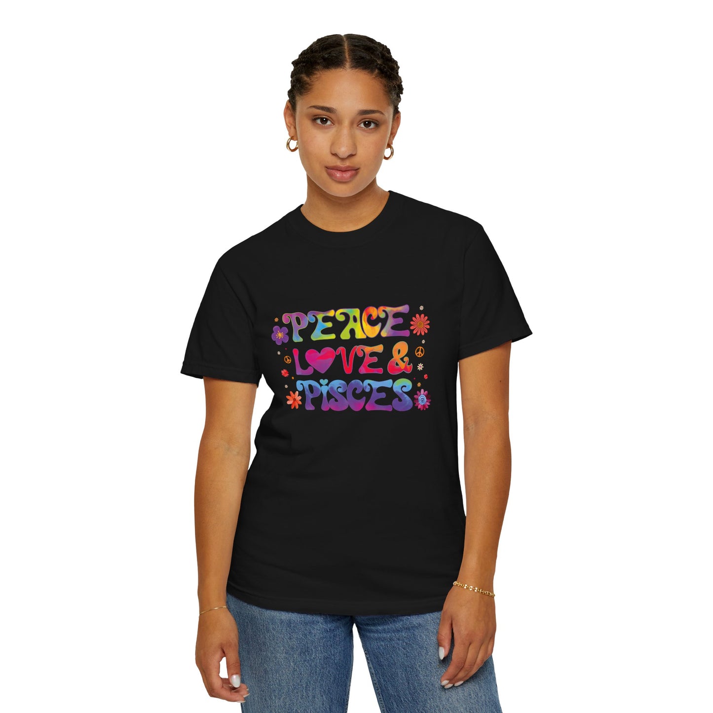 Peace Love & Pisces Tee – Retro Colorful Zodiac Shirt