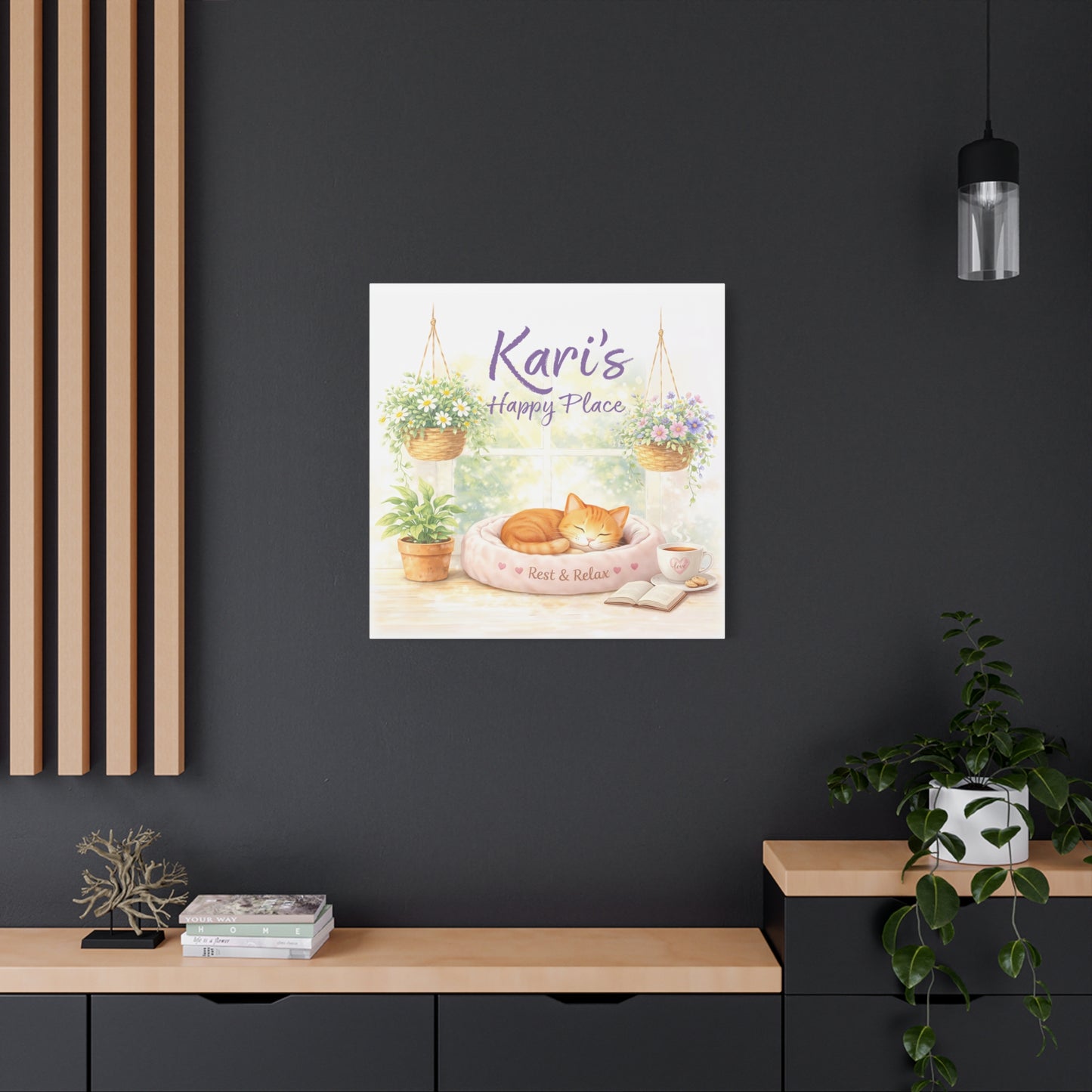 Personalized Cat Canvas Print - "Kari's Happy Place" Cozy Pet Wall Art