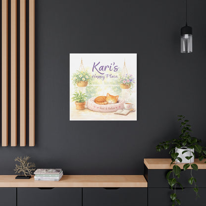 Personalized Cat Canvas Print - "Kari's Happy Place" Cozy Pet Wall Art