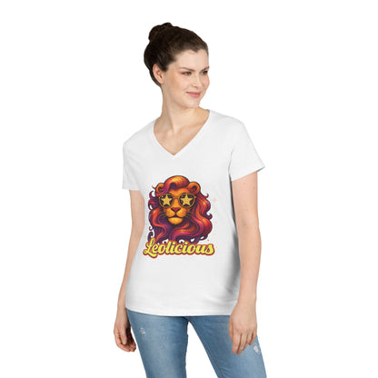 Leolicious Women’s V-Neck Tee – Empowering Retro Lion Zodiac Shirt