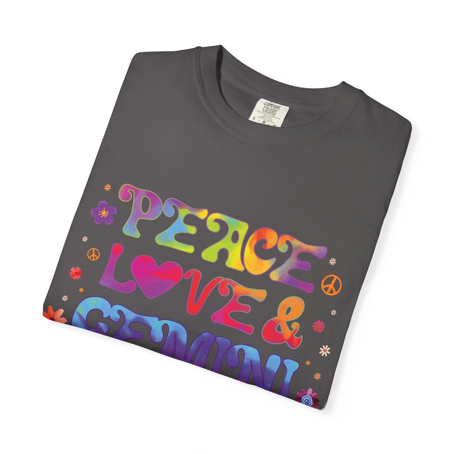 Peace Love & Gemini – Retro Groovy Zodiac Tee