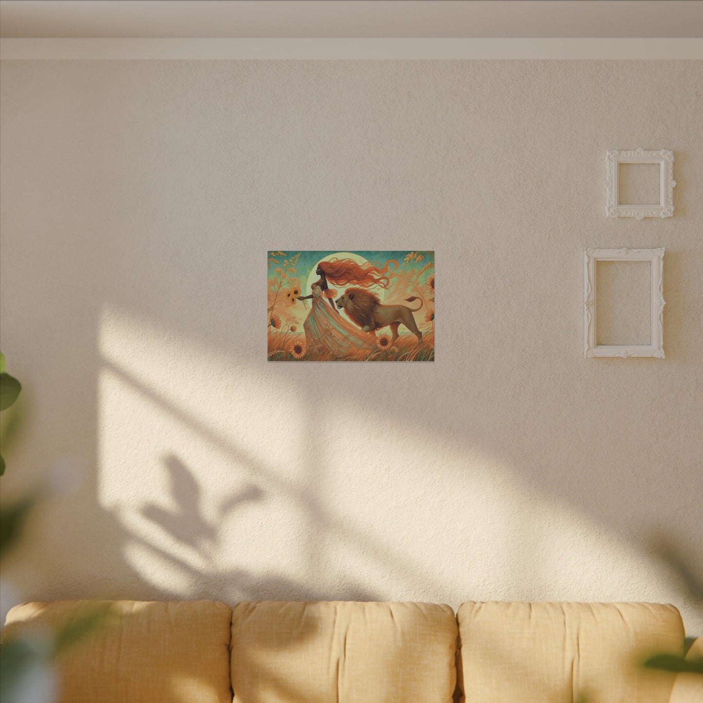 Leo Zodiac Wall Art, Lion Goddess Canvas Print, Astrology Home Decor, Leo Gift for Her, Sunflower Leo Painting, Star Sign Wall Decor