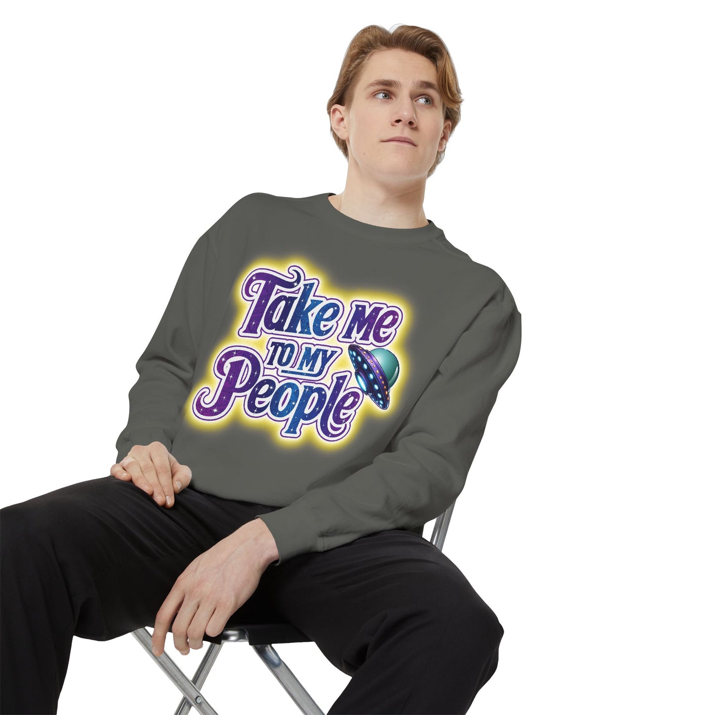 Take Me To My People  – Retro Funny UFO Alien Sweatshirt | Comfort Colors Unisex Pullover